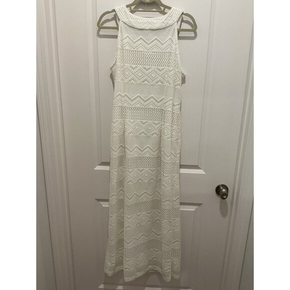 Sandra Darren Maxi Dress See Measurements Off White Beaded Neck Line Lace Lined - Picture 7 of 14